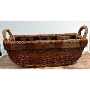 Sturdy Wicker Woven Basket With Rope, Storage,  Unique ShapePre-Owned